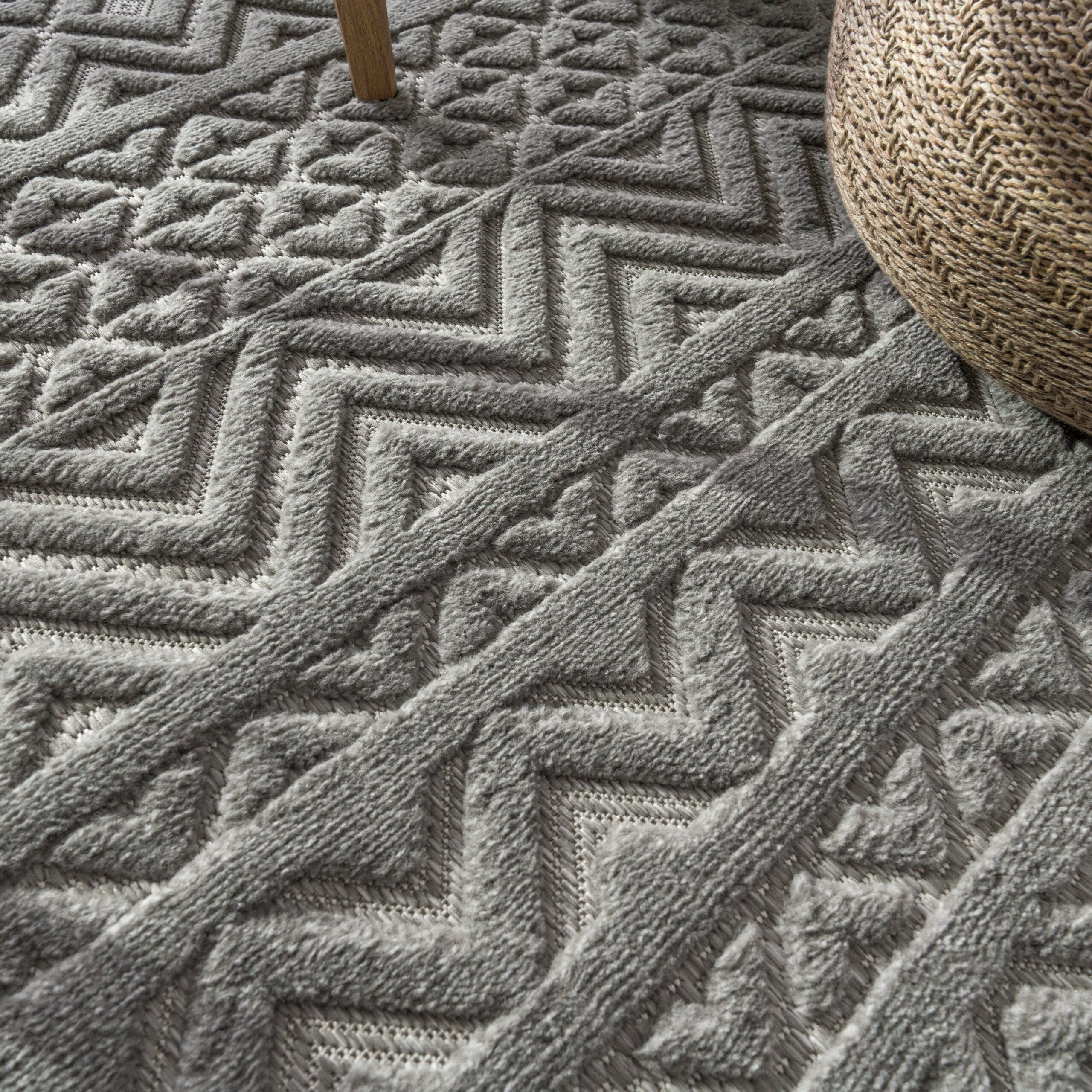 Indoor Outdoor Rug Livorno Boho High-Low Pattern In Grey - Image 2