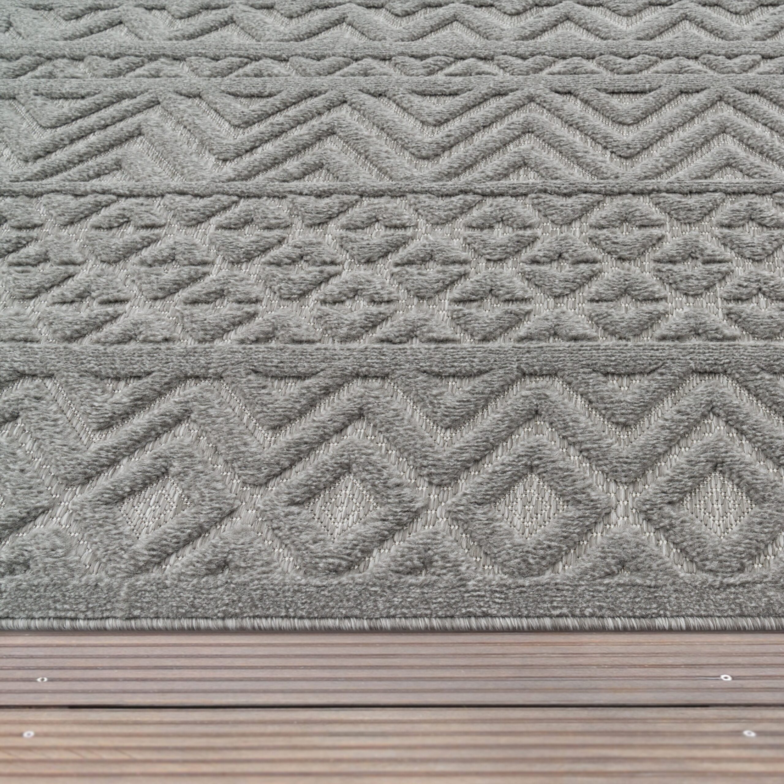 Indoor Outdoor Rug Livorno Boho High-Low Pattern In Grey - Image 3