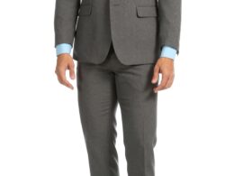 PL1969 Mens Heather Grey Slim Fit 2pc Suit Paul Lorenzo.