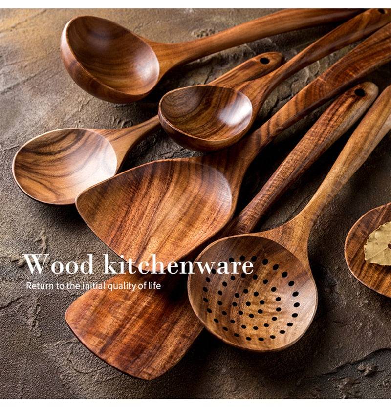 Teak Wooden Cooking Set - Image 2