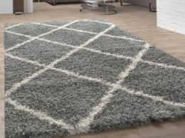 Shag Rug Grey with Diamond Pattern Scandi Design