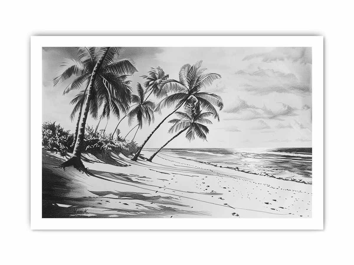 Beach Shore balck & white Canvas Art Print - Image 23