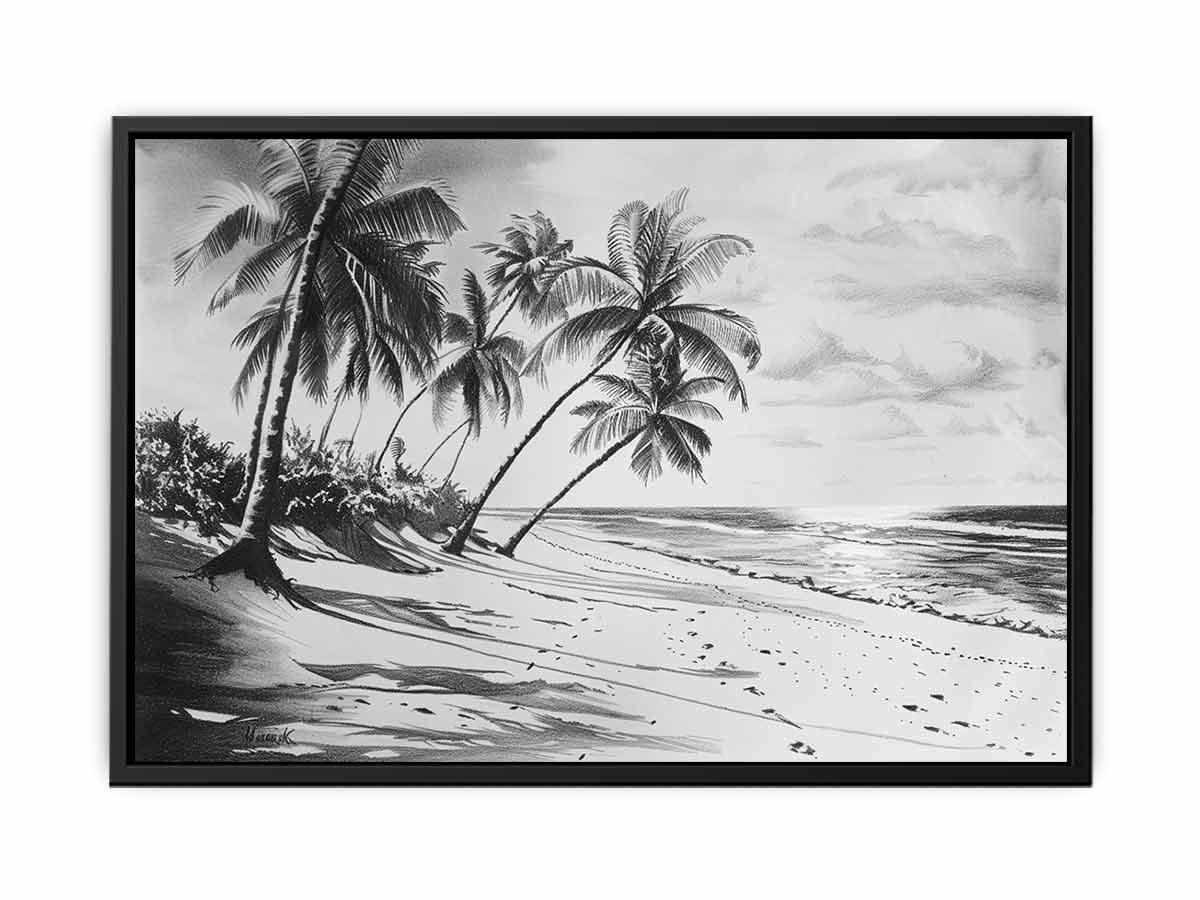 Beach Shore balck & white Canvas Art Print - Image 31