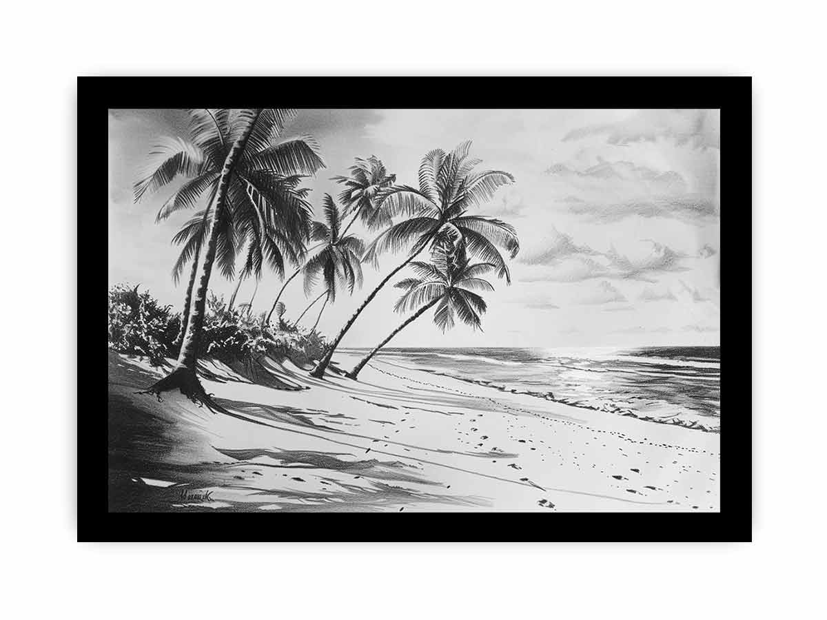 Beach Shore balck & white Canvas Art Print - Image 34