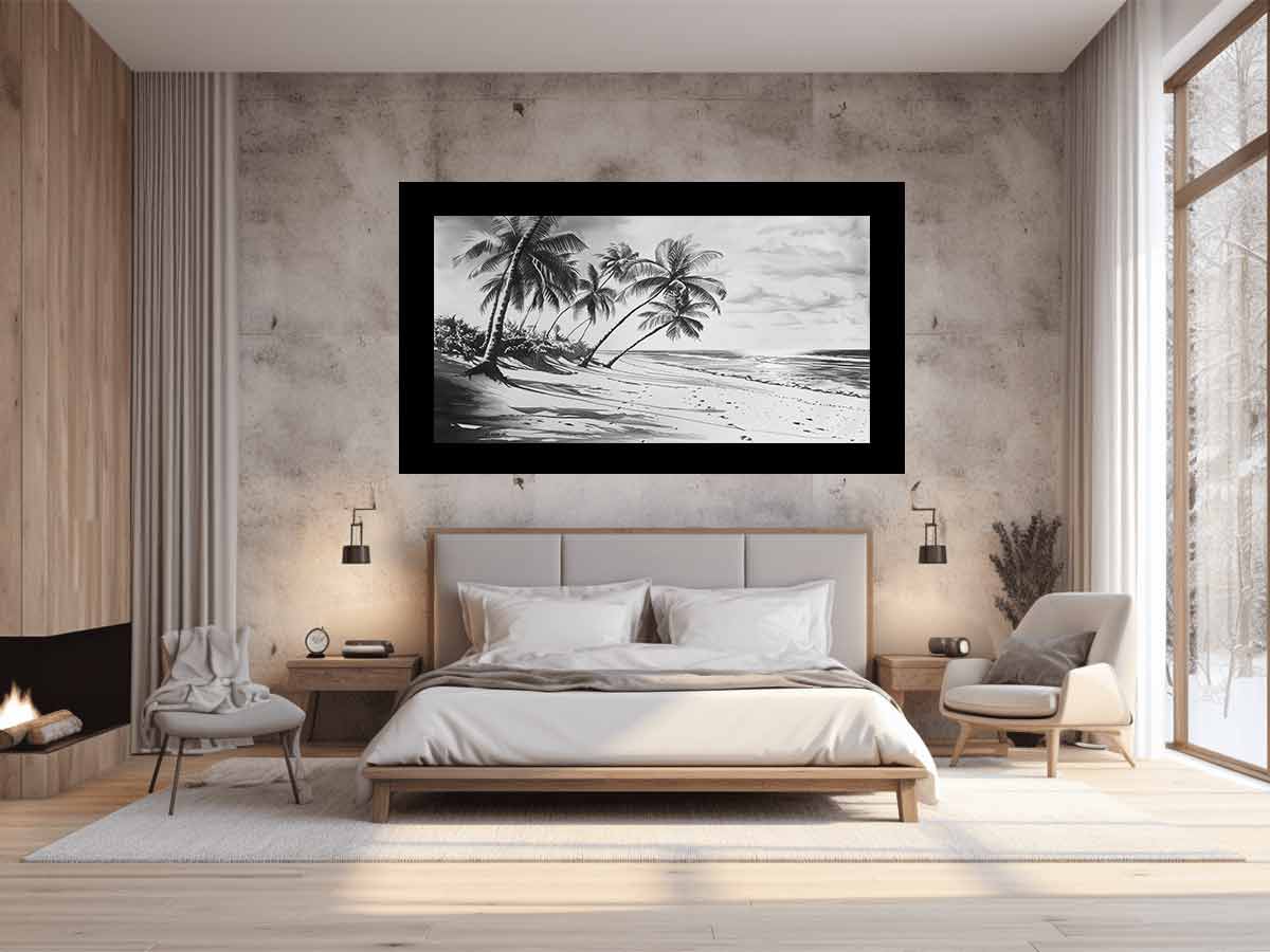 Beach Shore balck & white Canvas Art Print - Image 2