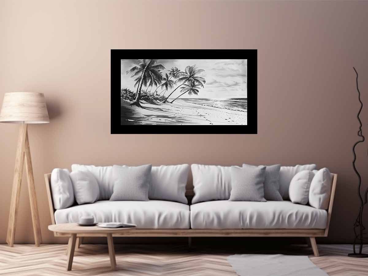 Beach Shore balck & white Canvas Art Print - Image 3