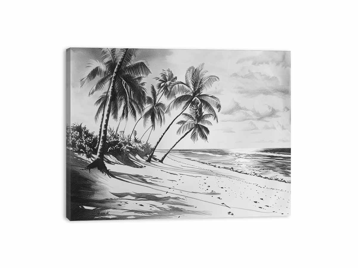 Beach Shore balck & white Canvas Art Print - Image 18