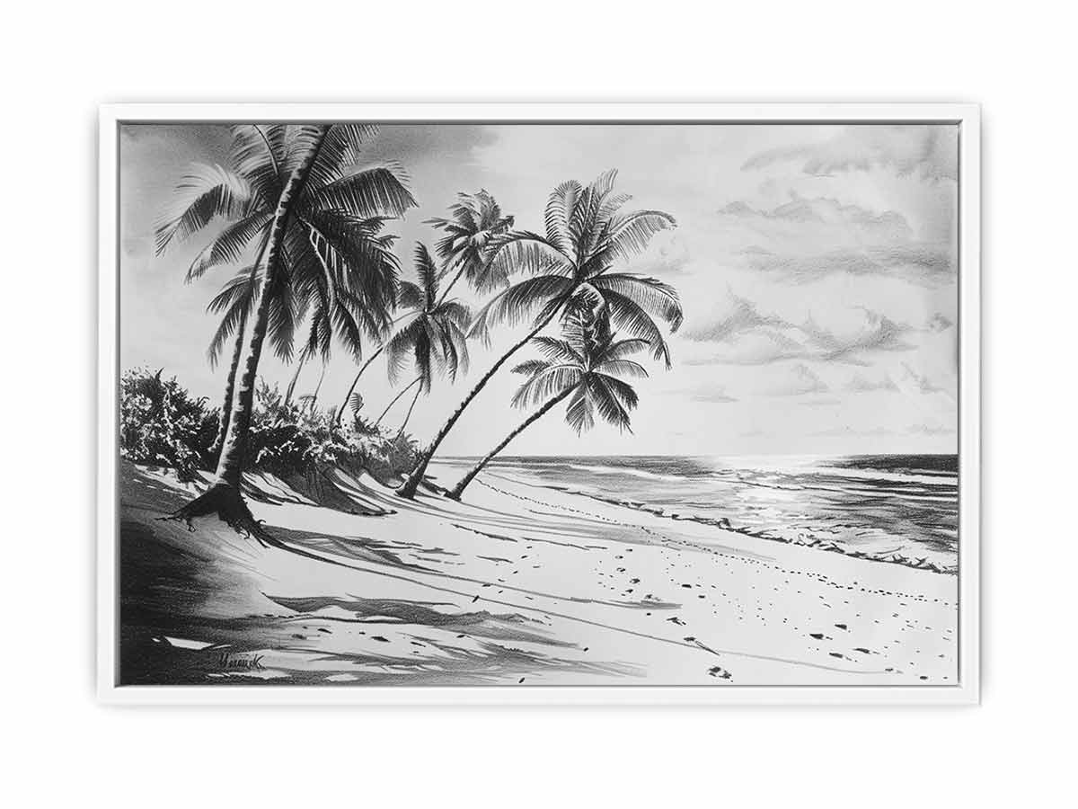 Beach Shore balck & white Canvas Art Print - Image 26