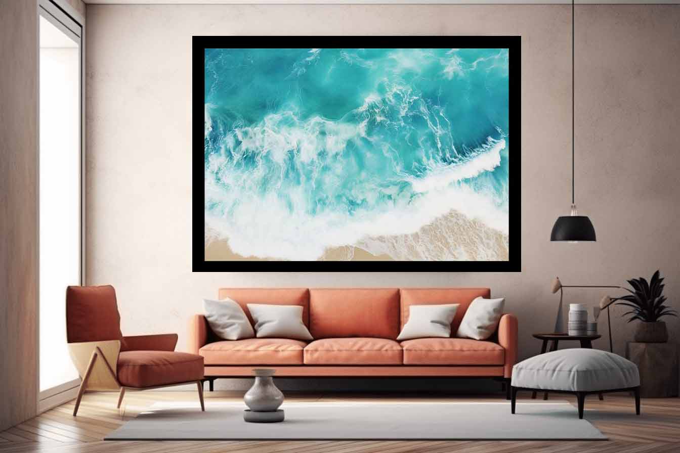 Teal Ocean Artwork Canvas Art Print - Image 2