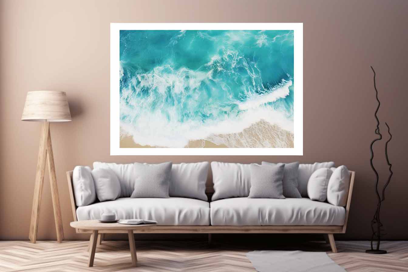Teal Ocean Artwork Canvas Art Print - Image 3