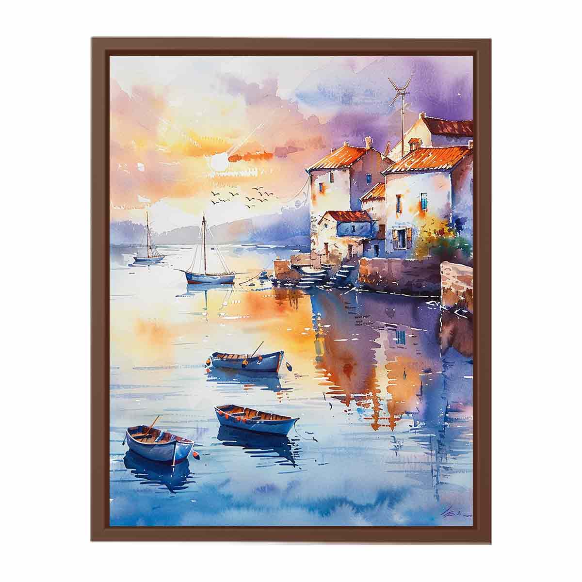 Coastal Village Watercolor Canvas Painting Print - Image 27