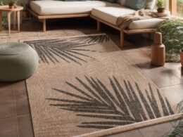 In- & Outdoor Rug Cologne with Modern Leaf Design in Beige