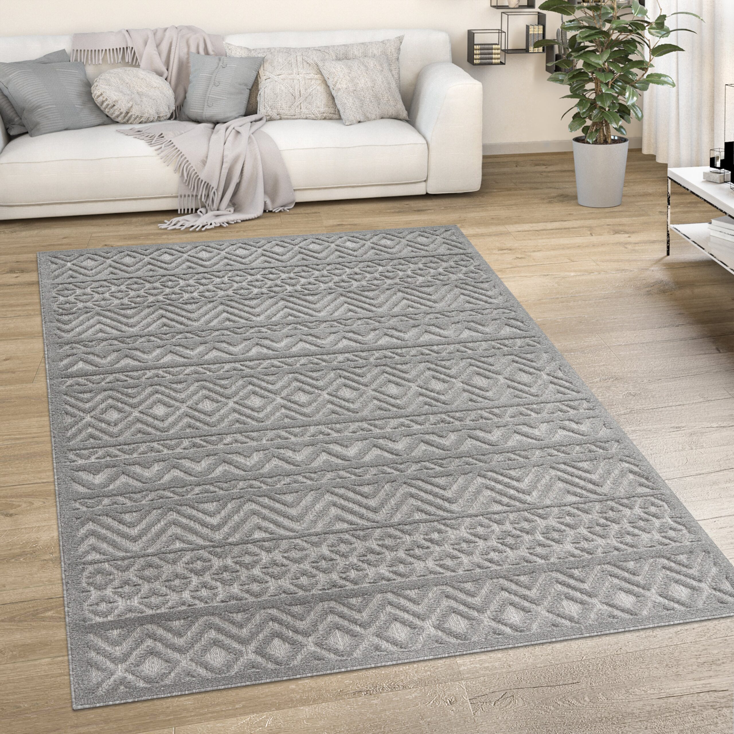 Indoor Outdoor Rug Livorno Boho High-Low Pattern In Grey - Image 5