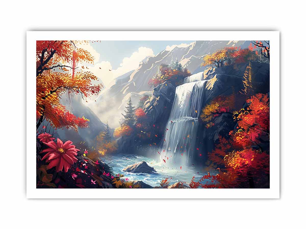 Autumn Waterfall Canvas Painting - Image 17