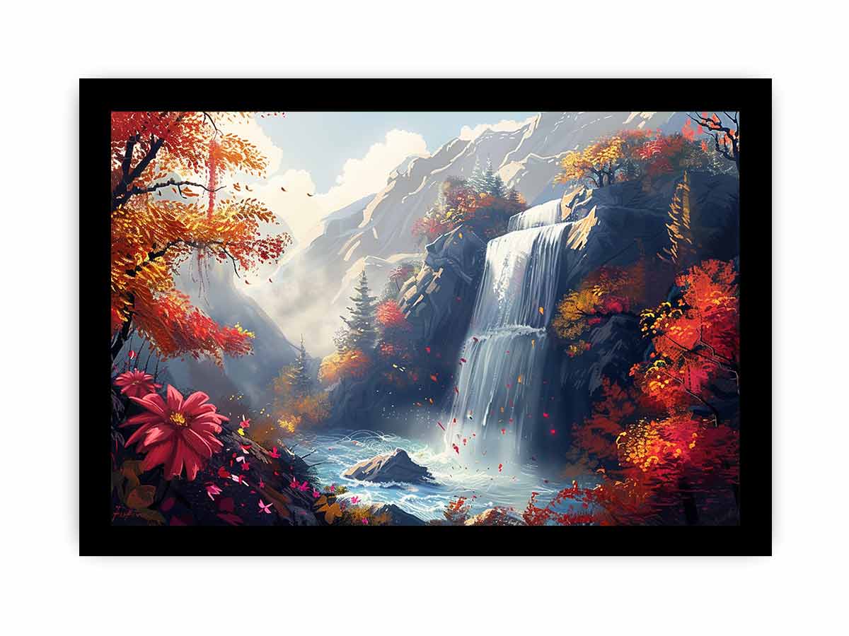 Autumn Waterfall Canvas Painting - Image 10
