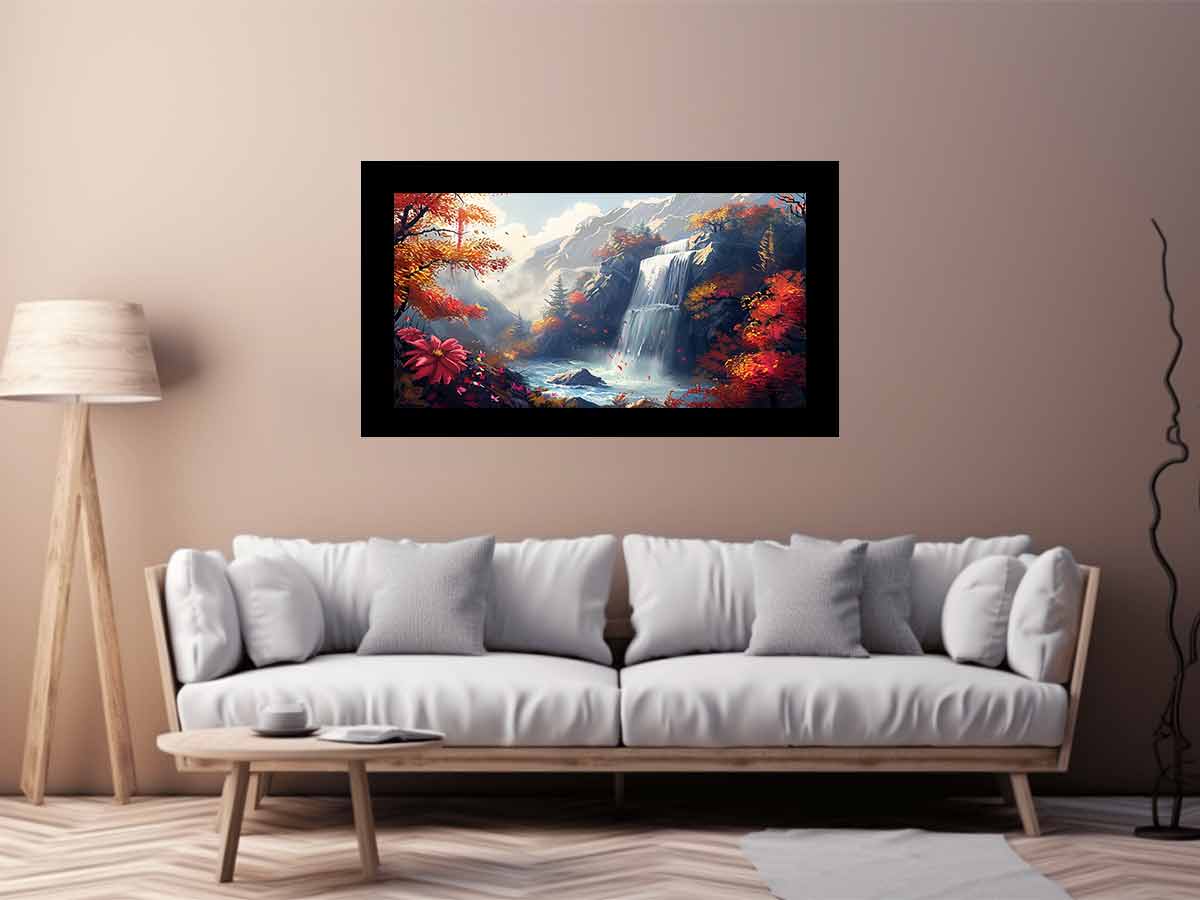 Autumn Waterfall Canvas Painting - Image 3