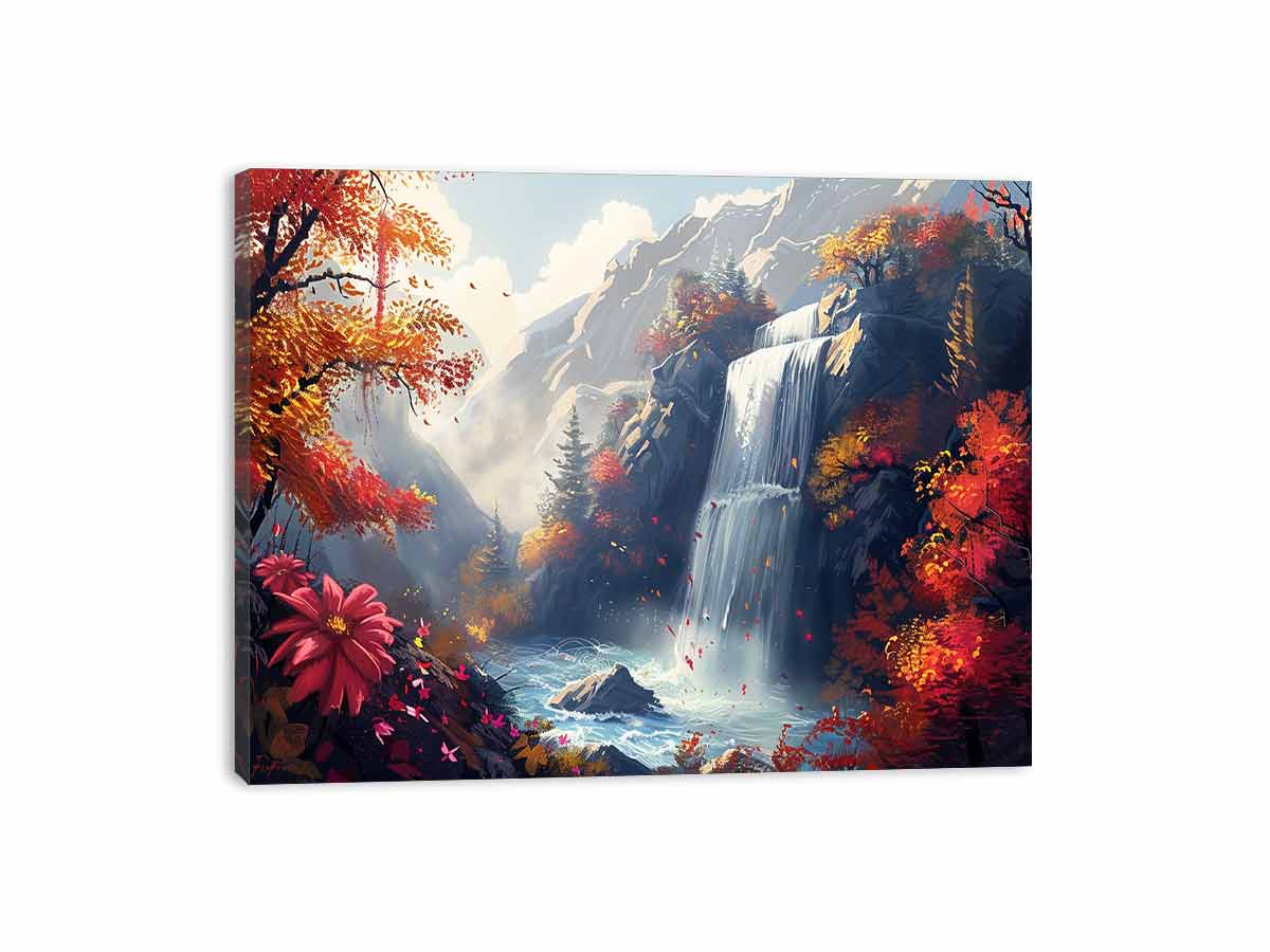 Autumn Waterfall Canvas Painting - Image 4