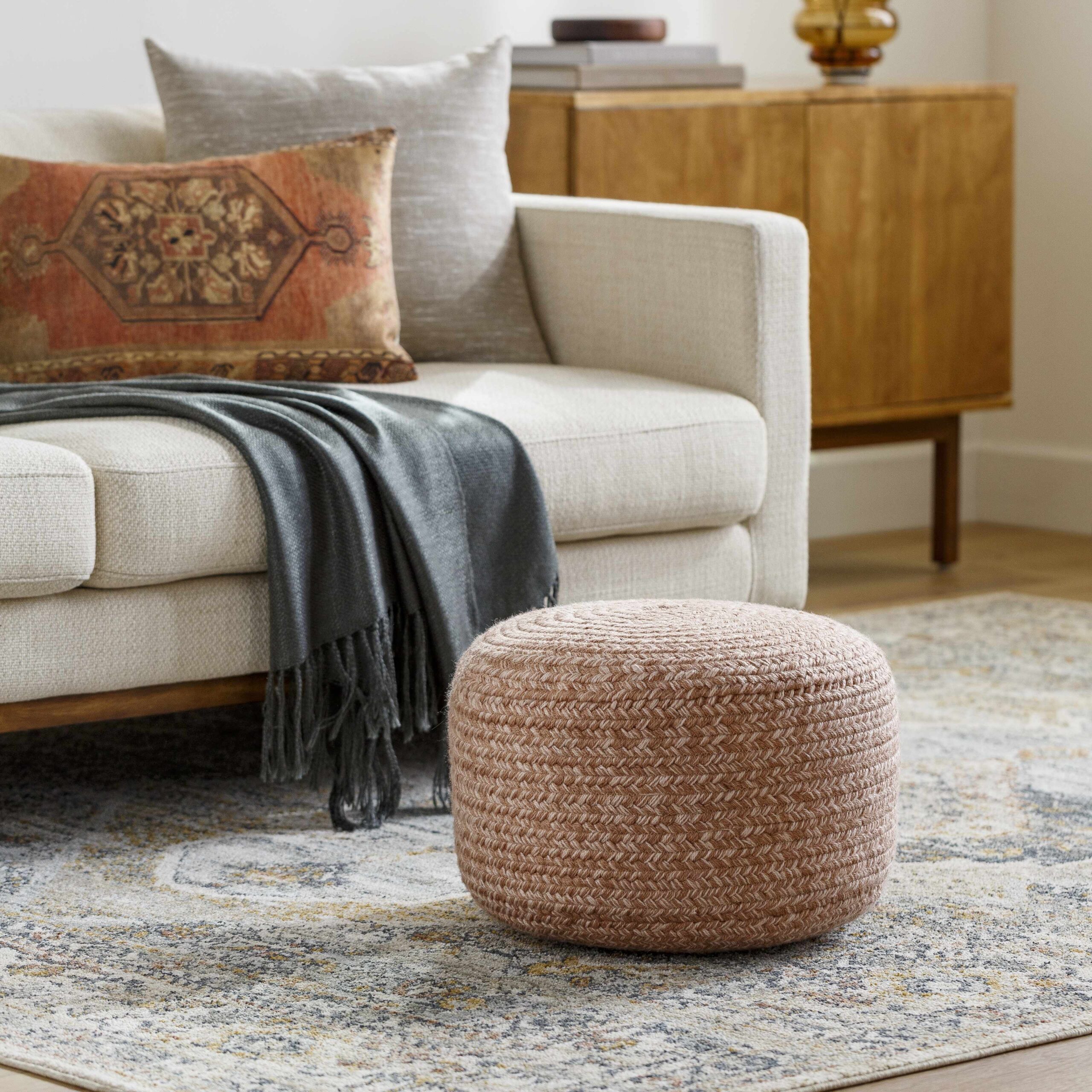 Tonanitla Natural Fiber Blush Knitted Pouf - Image 5