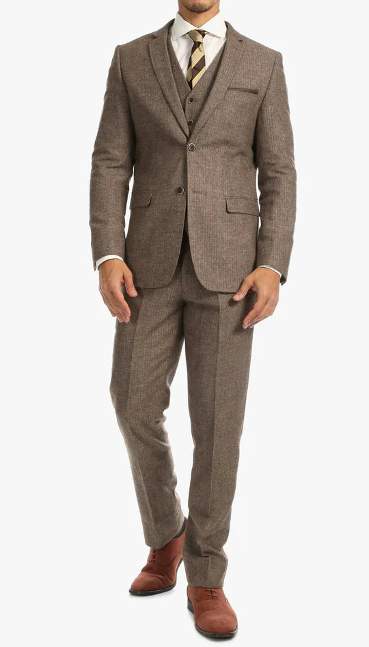 York Brown 3 Piece Herringbone Suit - Image 2