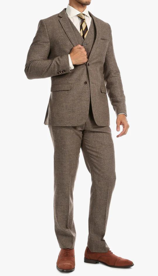 York Brown 3 Piece Herringbone Suit - Image 4