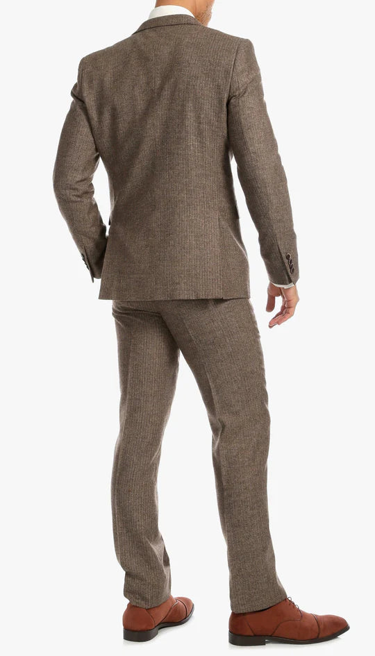 York Brown 3 Piece Herringbone Suit - Image 5