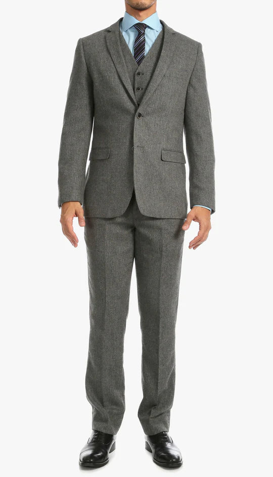 York Grey Slim Fit 3 Piece Herringbone Suit - Image 2