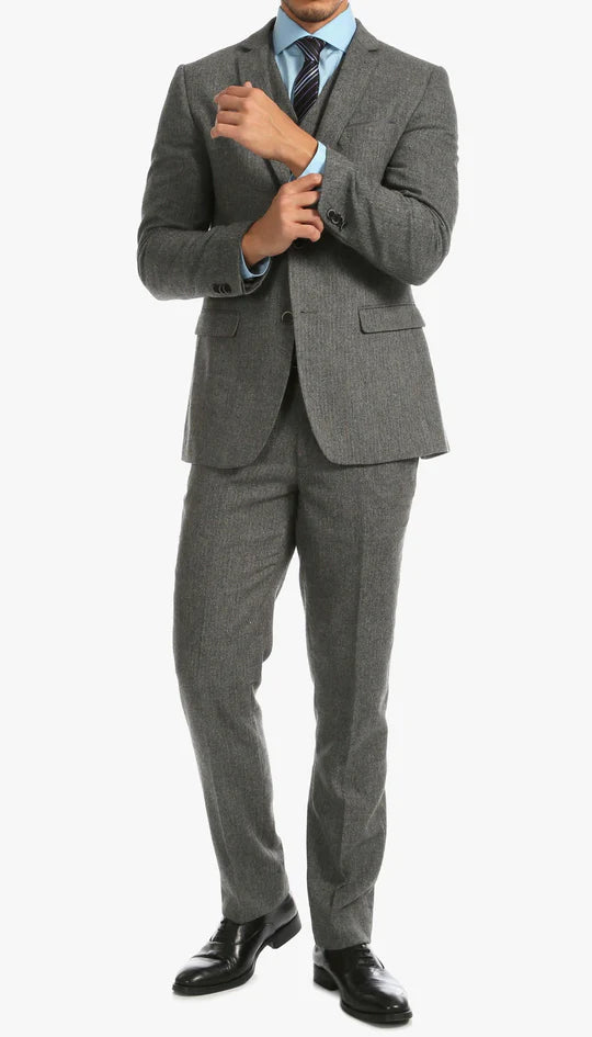 York Grey Slim Fit 3 Piece Herringbone Suit - Image 3