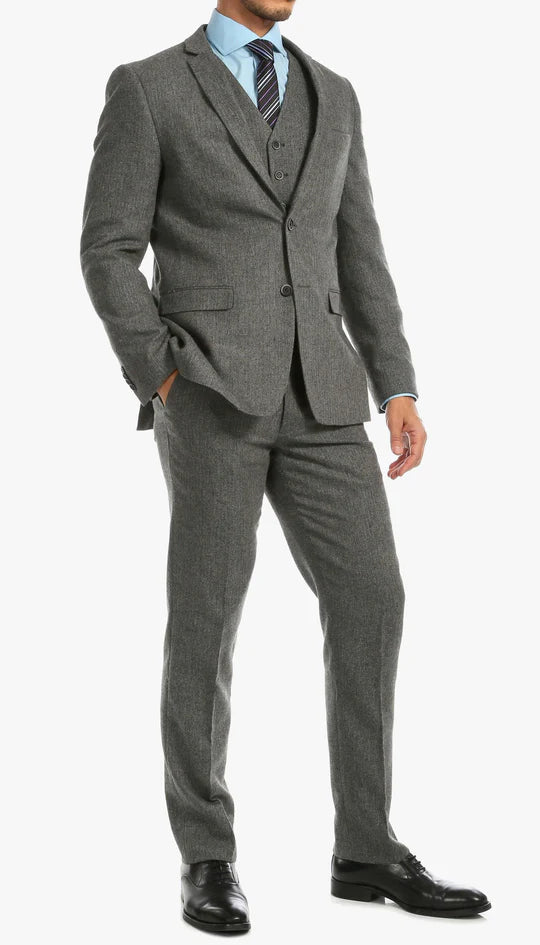 York Grey Slim Fit 3 Piece Herringbone Suit - Image 4