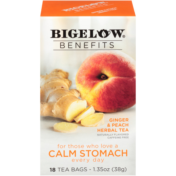Bigelow Benefits Ginger & Peach Herbal Tea 18 Tea Bags (Pack of 6 Boxes)