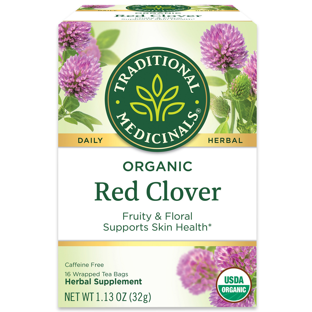 Traditional Medicinals Organic Red Clover Herbal tea 16 Tea Bags (Pack of 6 Boxes)