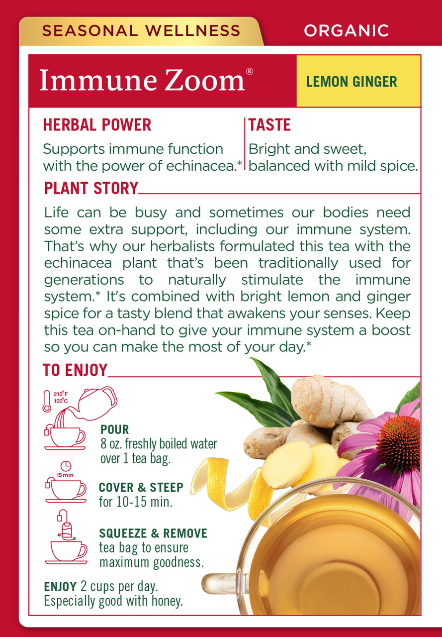 Organic Immune Zoom Caffeine Free Lemon Ginger Tea 16 Tea Bags (Pack of 6 Boxes) - Image 2