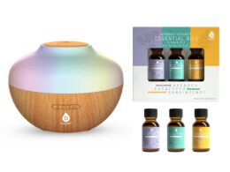 Pursonic Aromatherapy Diffuser & Essential Oil Set-Ultrasonic Top 3 Oils-300ml with 2 Mist Settings 7 Ambient Light Settings
