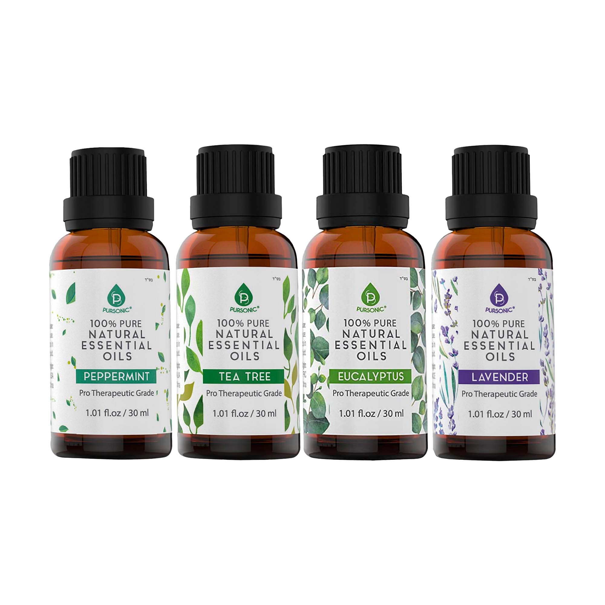 Pursonic 4-Pack Pure & Natural Essential Oils Collection – Eucalyptus, Lavender, Tea Tree, and Peppermint - Image 3