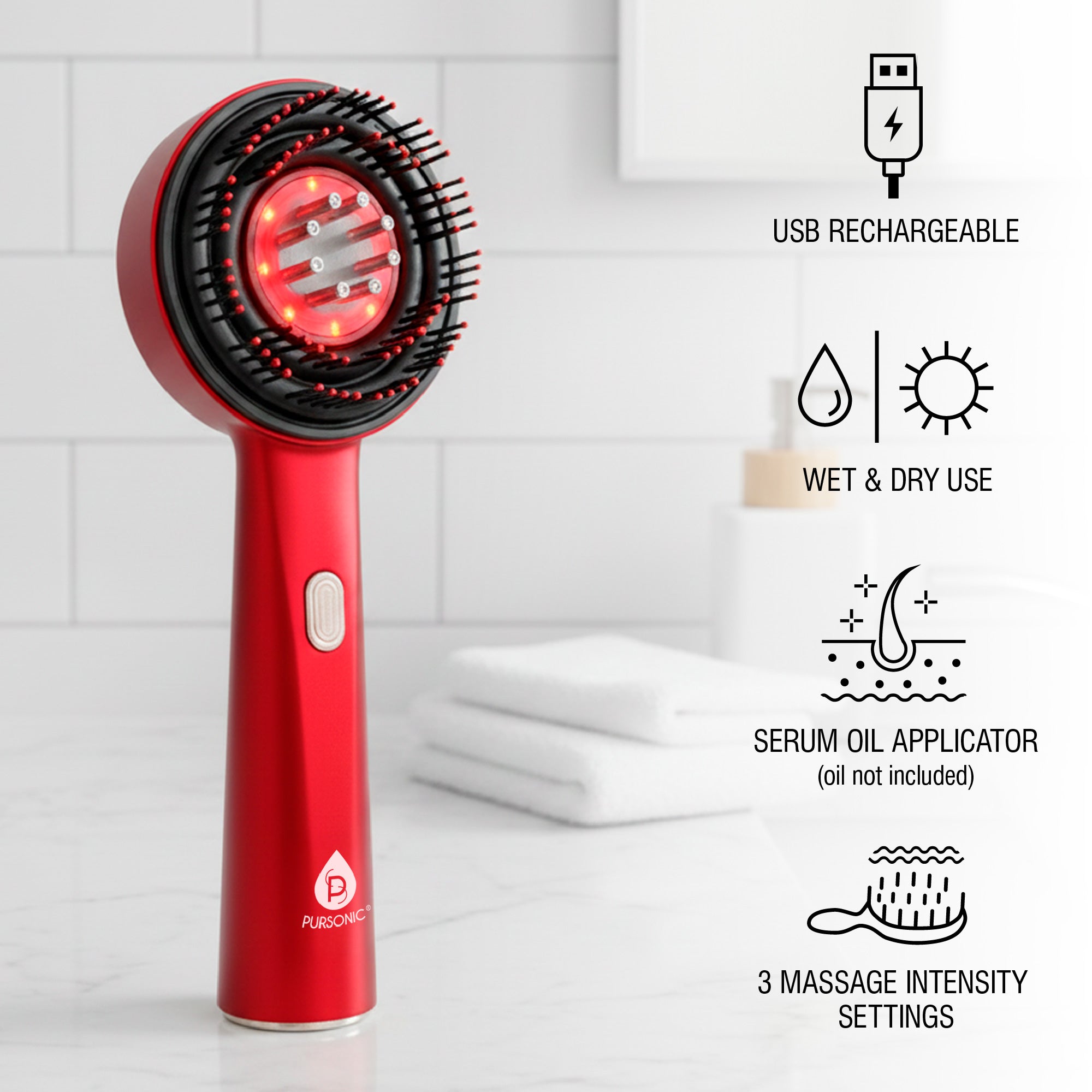 The Ultimate Hair & Beauty Wellness Bundle: LED Therapy Brush, Castor Oil, & Sweet Almond Oil - Image 2