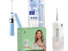Compact Travel Oral Care Bundle: Portable USB Rechargeable Collapsible Water Flosser and Pursonic Portable Electric Toothbrush
