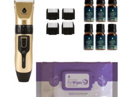 Pursonic Pet Grooming Bundle – Rechargeable Hair Trimmer, 6-Pack Essential Oils & Lavender Wipes
