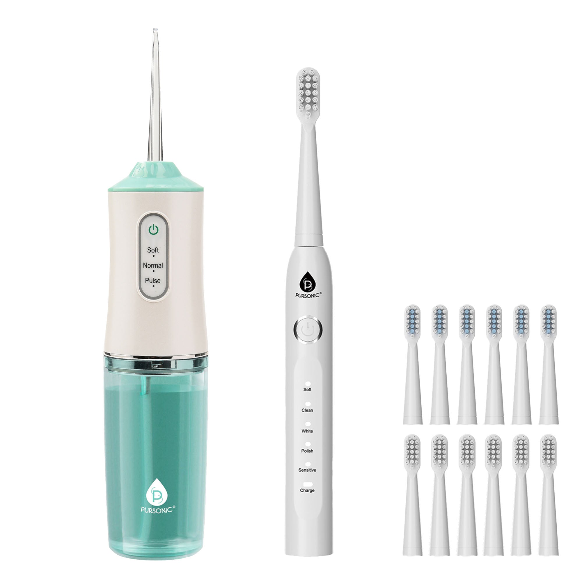 Pursonic Rechargeable Water Flosser & USB Electric Toothbrush with 12 Brush Heads – Advanced Oral Care Set - Image 3