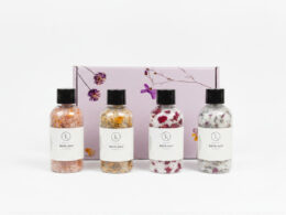 Luxurious Natural Bath Salts Discovery Set - 4 Botanical Glass Bottles