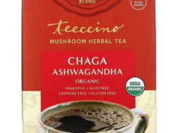 Teeccino Organic Chaga Ashwagandha Mushroom Herbal Tea 10 Tea Bags (Pack of 6 Boxes)