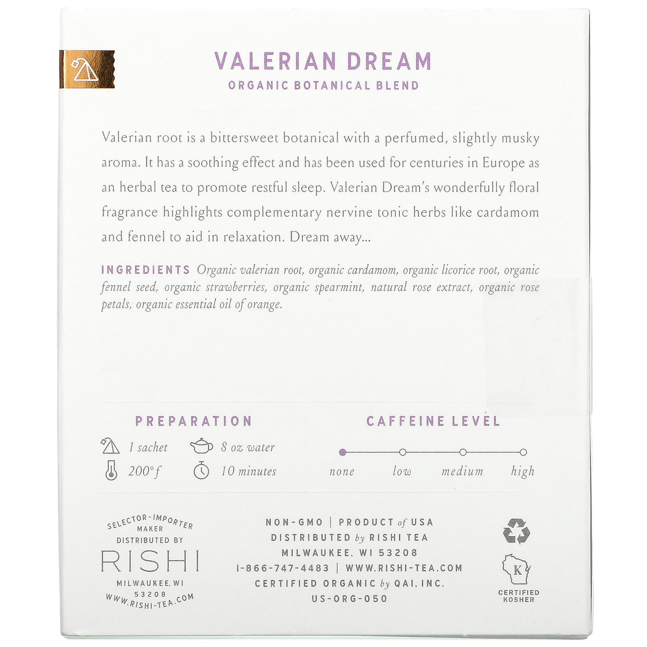 Rishi Organic Valerian Dream Tea 15 Sachets (Pack of 6 Boxes) - Image 2