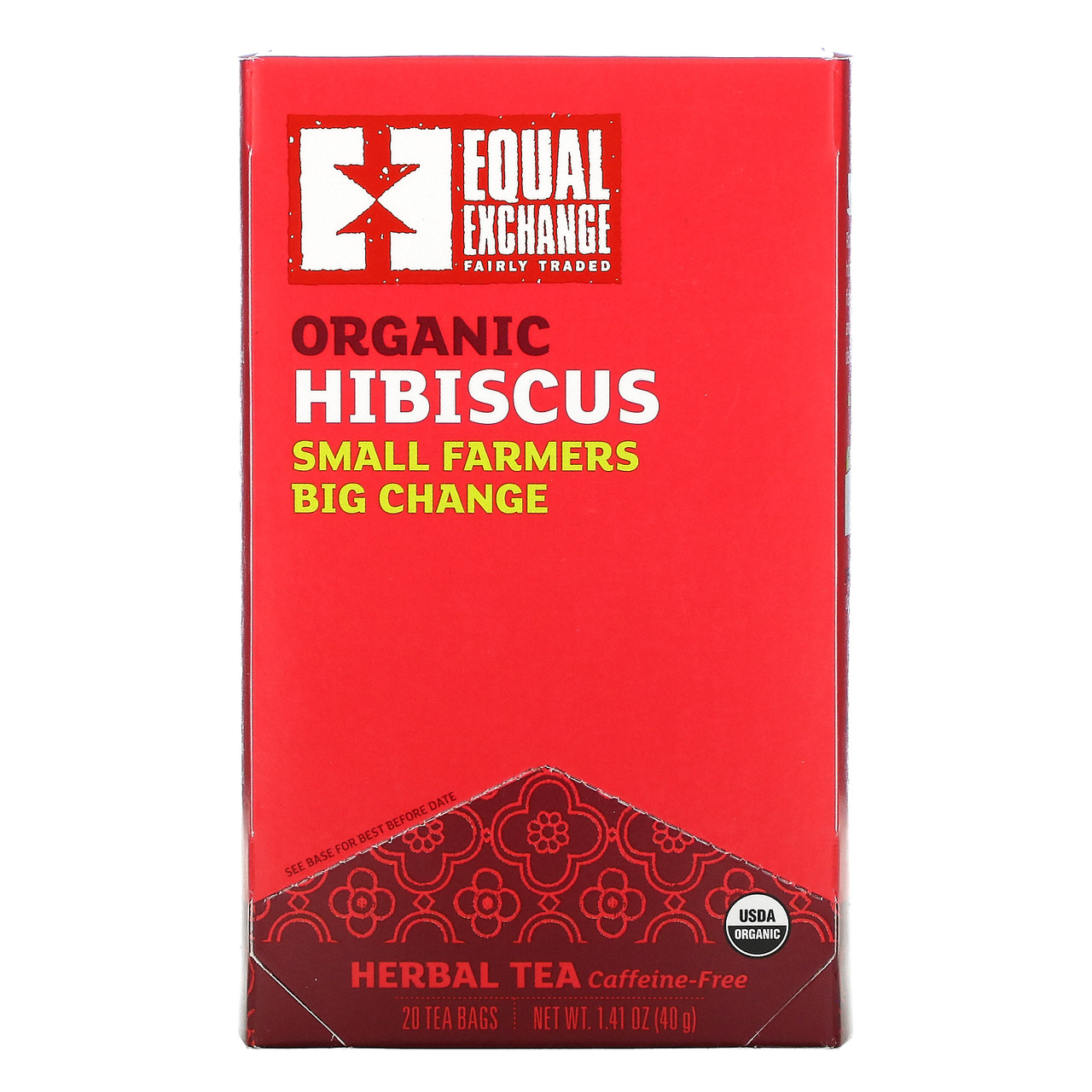 Organic Caffeine Free Hibiscus Herbal Tea 20 Tea Bags (Pack of 6 Boxes)