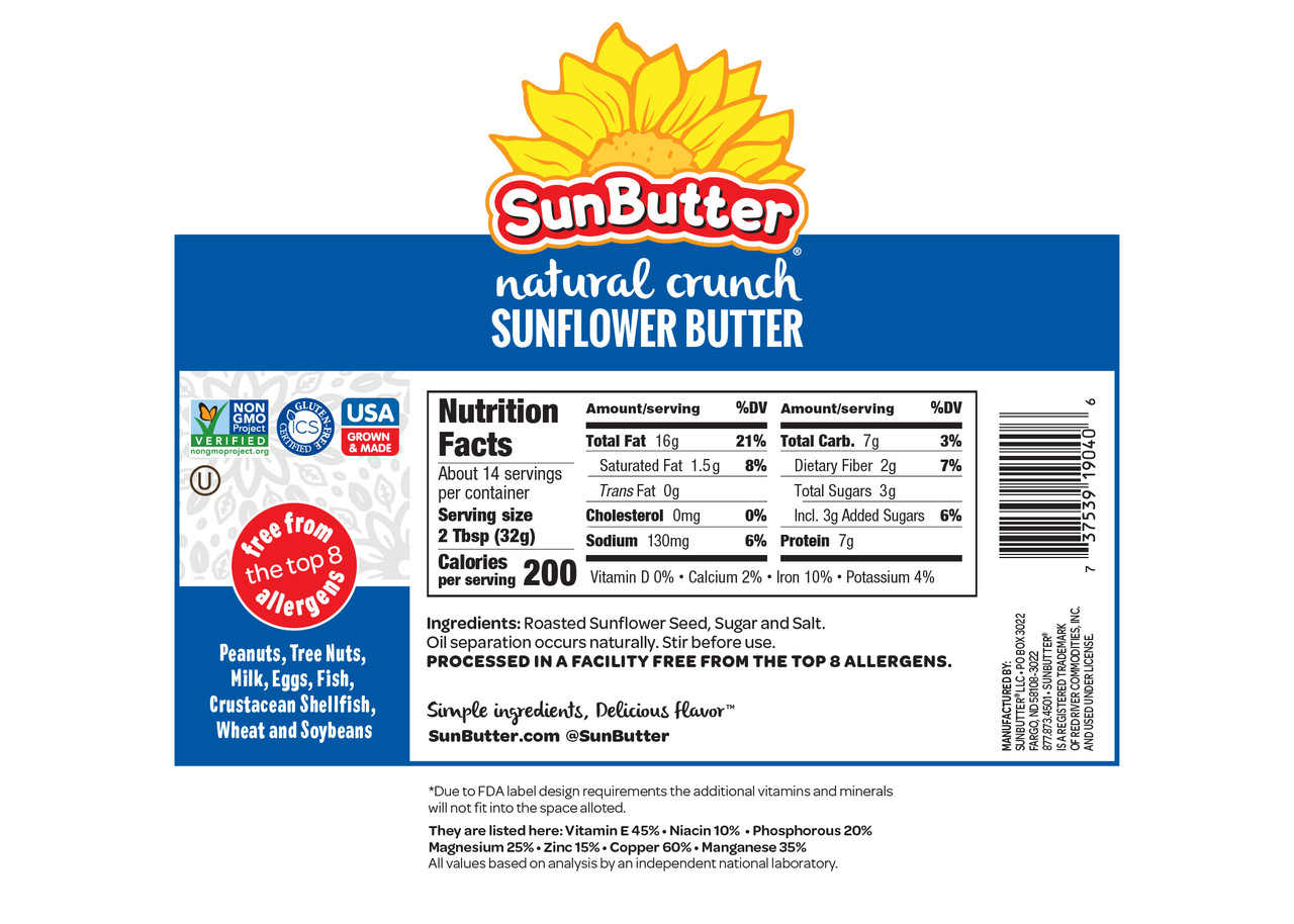 Sunbutter Natural Crunch Sunflower Seed Spread (6x16Oz) - Image 3