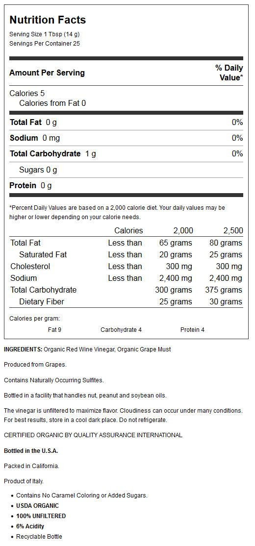 Napa Valley Naturals Red Wine Vinegar (12x12.7 Oz) - Image 2