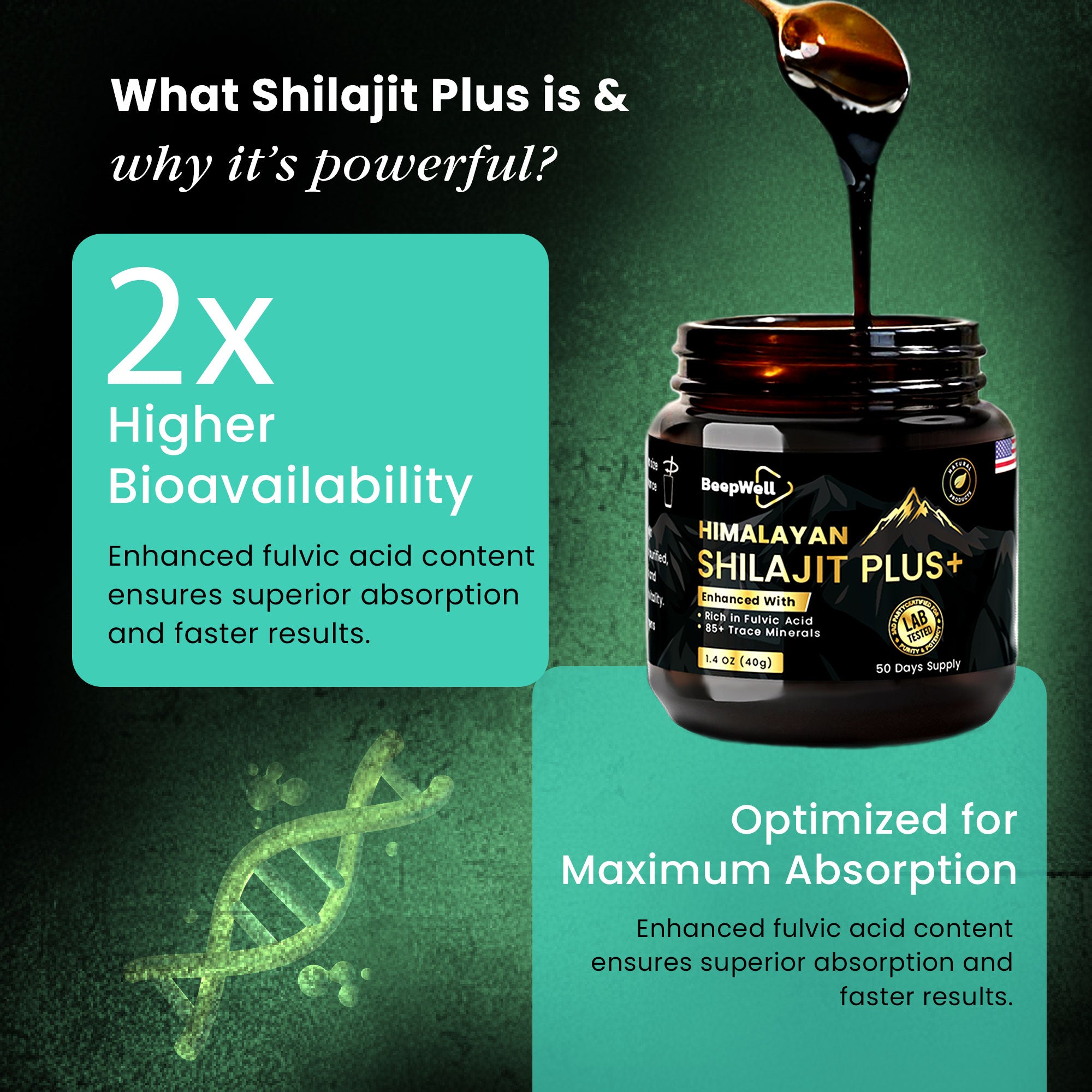 Beepwell Natural Himalayan Shilajit Resin – Rich In Fulvic Acid & Trace Minerals – With Ashwagandha & Black Pepper – Natural Endurance & Vitality Supplement – 40g (50 Servings) - Image 2