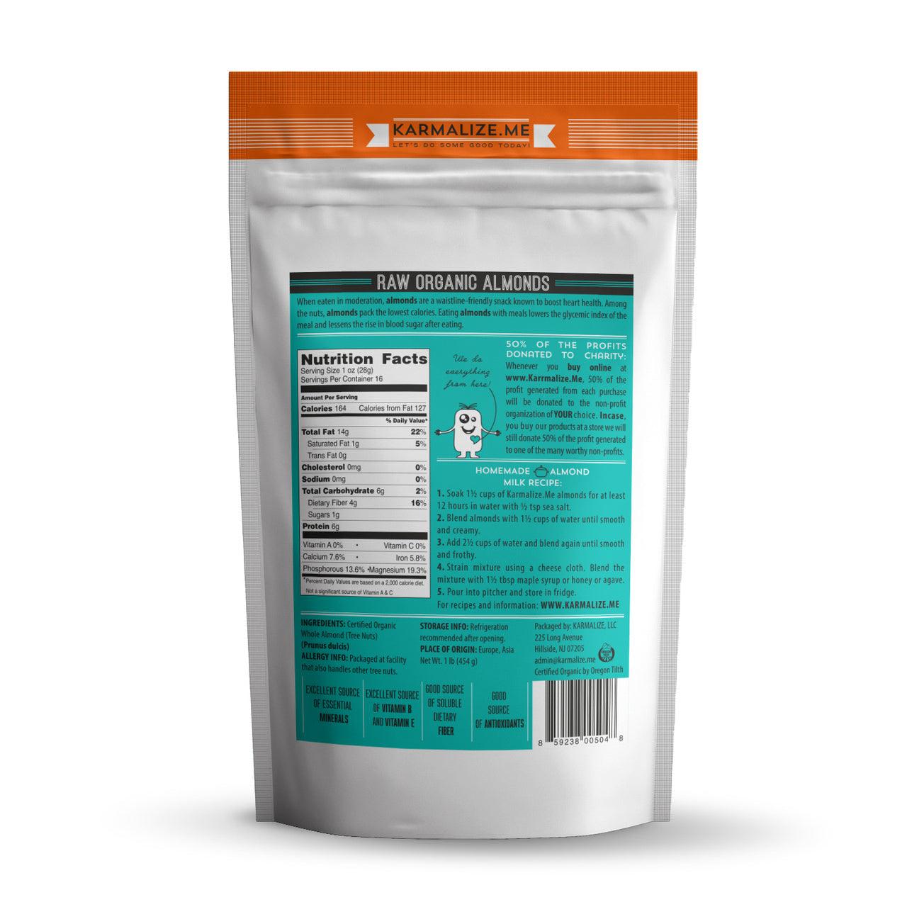 100% Organic Raw Almonds, Whole - 1lb - Image 2