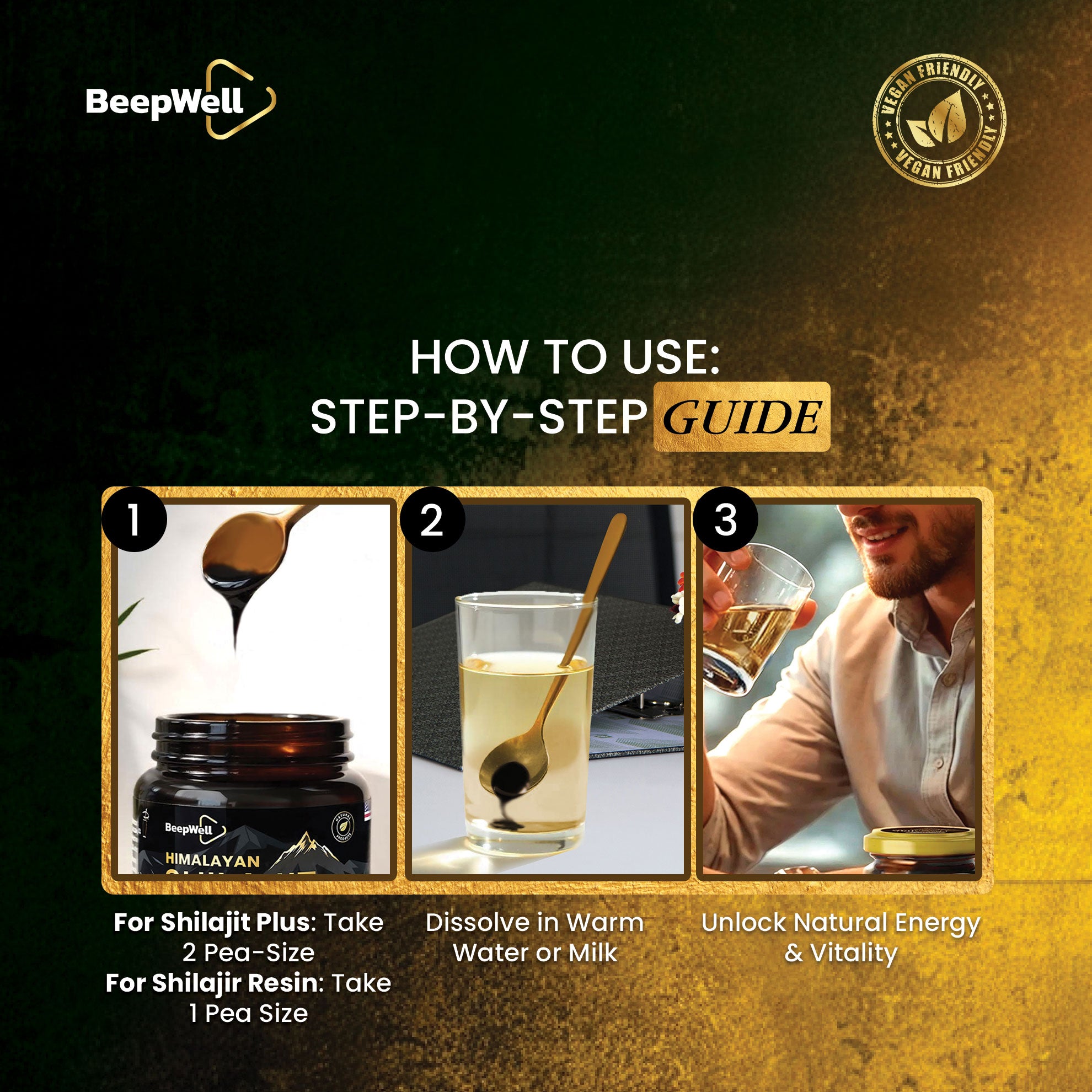 BeepWell Shilajit Resin Combo Pack – Original (80 Servings) + Resin Plus with Ashwagandha (50 Servings) – 2 x 40g Jars - Image 3