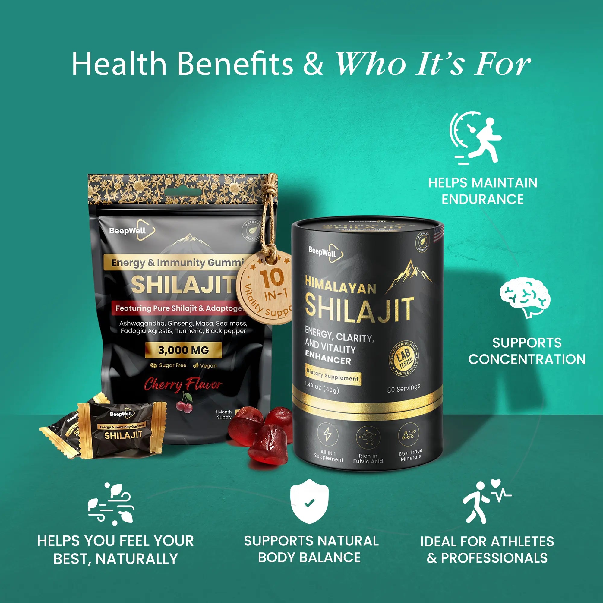 BeepWell Shilajit Combo – Resin (80 Servings) + Gummies with Ashwagandha (60 Ct) – Vegan, No Added Sugar - Image 4