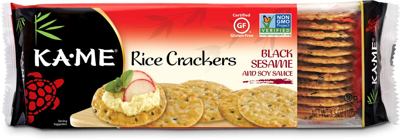 Ka-Me Rice Crunch Cracker Black Sesame & Soy Sauce (12x3.5Oz)