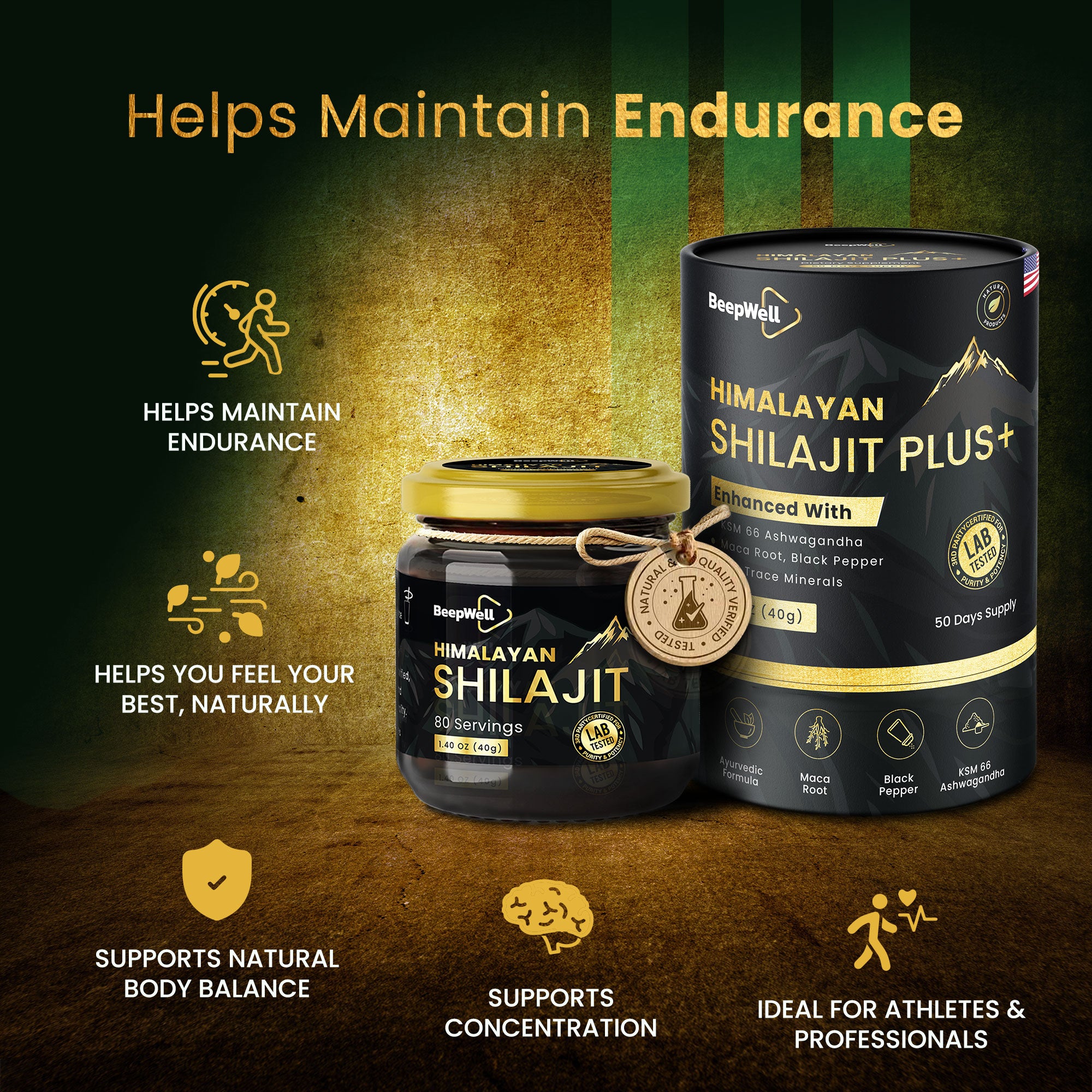 BeepWell Shilajit Resin Combo Pack – Original (80 Servings) + Resin Plus with Ashwagandha (50 Servings) – 2 x 40g Jars - Image 2