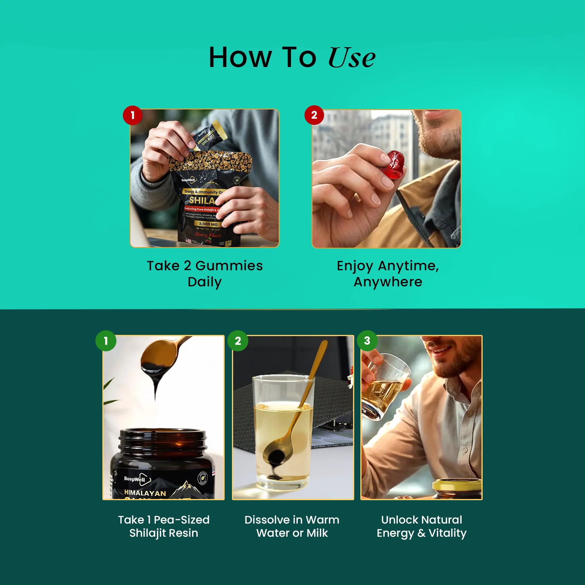 BeepWell Shilajit Combo – Resin (80 Servings) + Gummies with Ashwagandha (60 Ct) – Vegan, No Added Sugar - Image 5